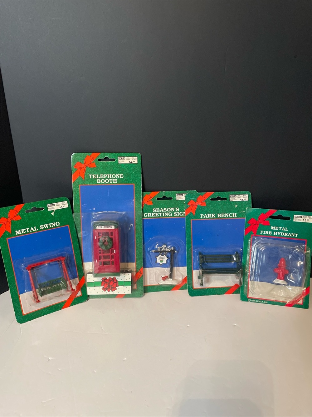Caldor Vintage Christmas Village Accessories Lot Of 5 Phone Booth Swing Bench